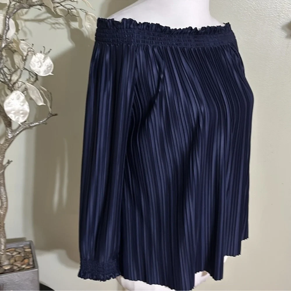 Banana Republic Navy Pleated Off-Shoulder Blouse